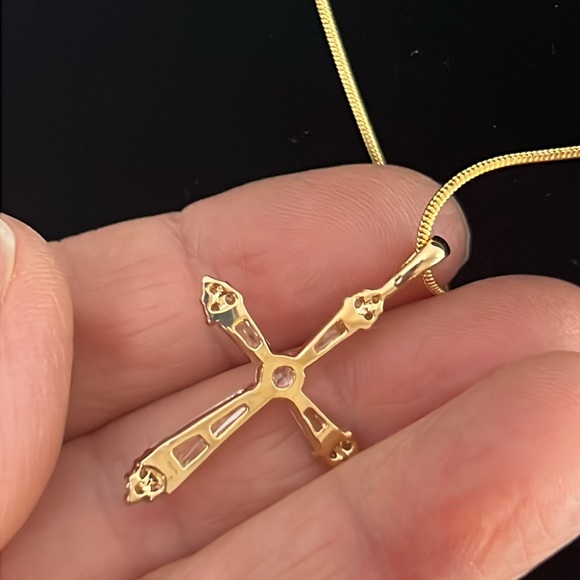 CZ Gold Plated Cross Necklace - Picture 3 of 5